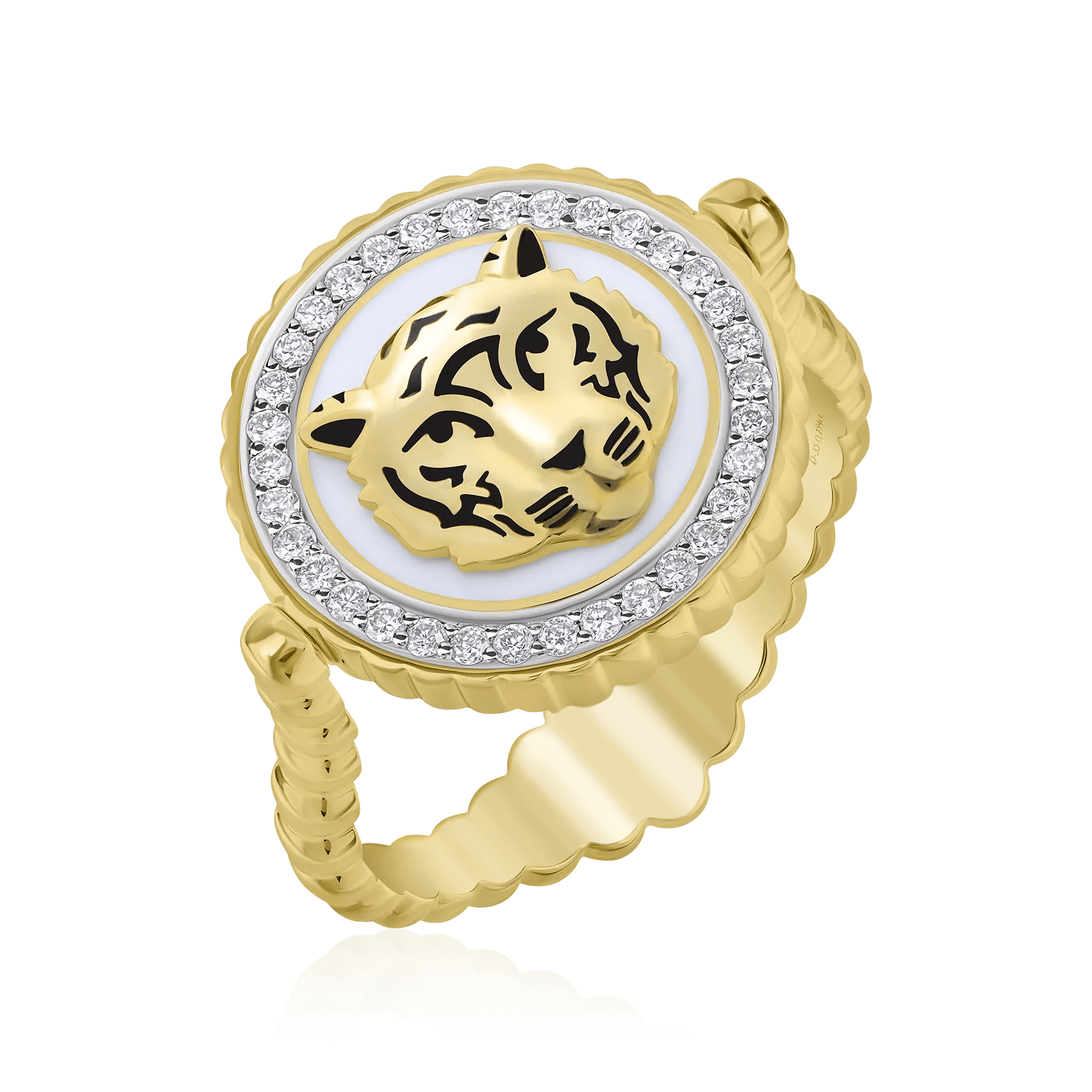 Кольцо тигр с бриллиантами, керамикой из желтого золота 585 (арт. 90760)