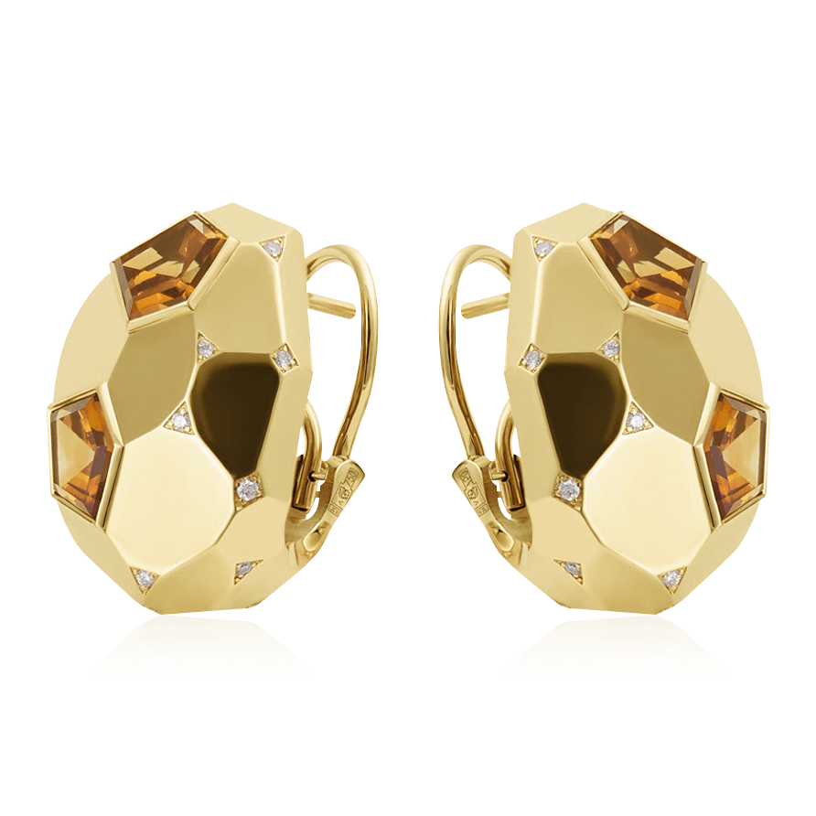 Серьги с цитрином, бриллиантами из желтого золота 750 пробы (арт. 89835)