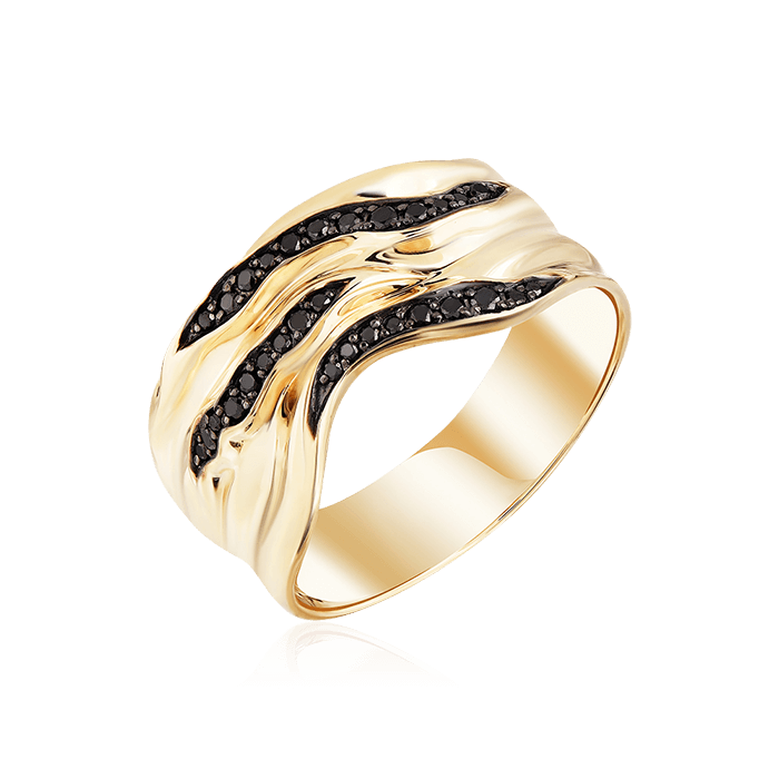 Кольцо с черными бриллиантами из желтого золота 585, фото № 1