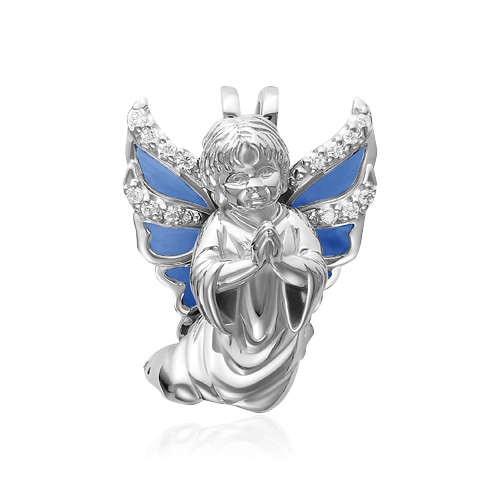 Кулон Ангел с бриллиантами, эмалью из белого золота 585 пробы, фото № 1