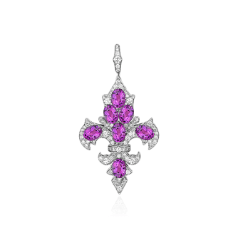 Кулон в виде геральдической лилии с аметистом, бриллиантами из белого золота 750 пробы, фото № 1