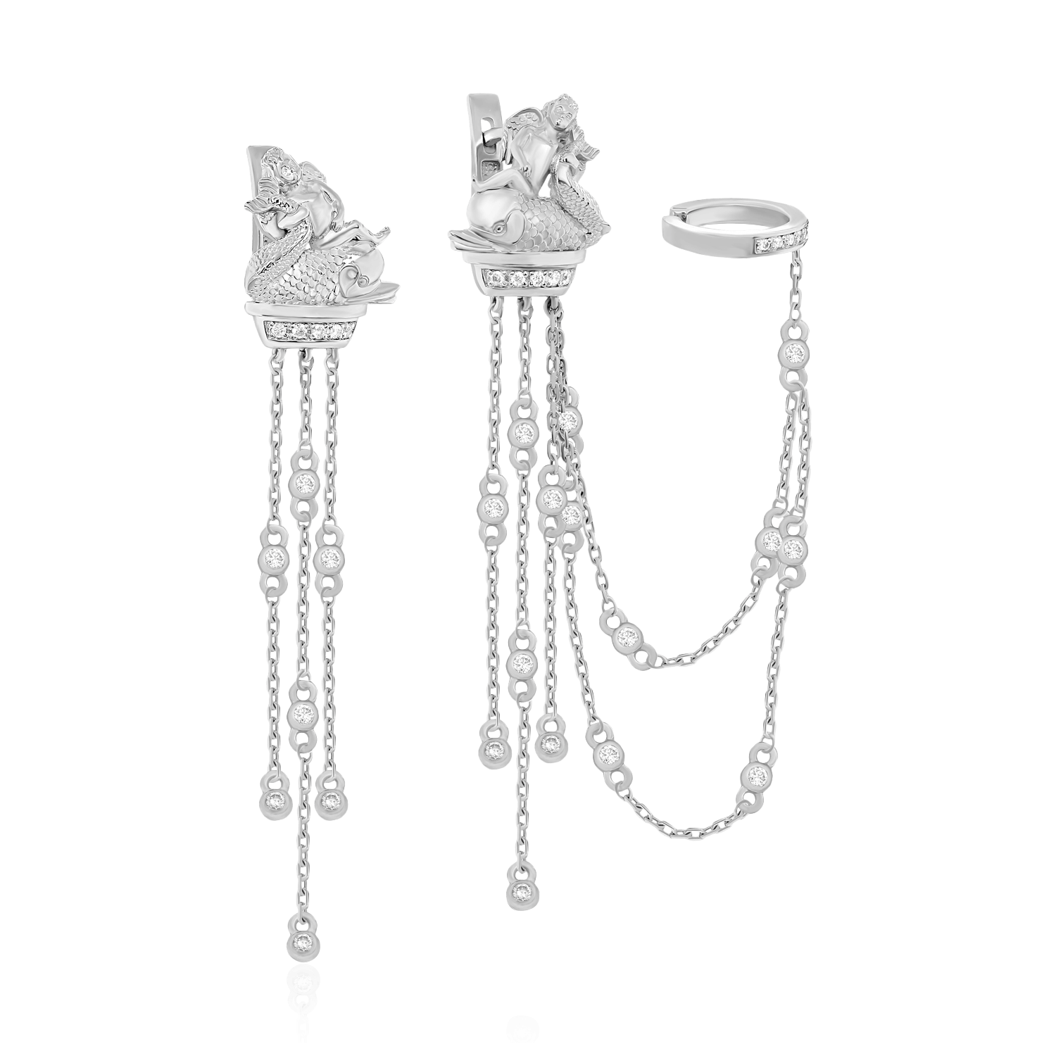 Серьги кафф с бриллиантами из белого золота 585 пробы (арт. 104125)