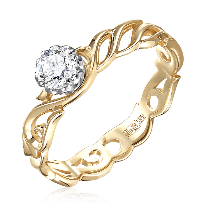 Кольцо с бриллиантами из желтого золота 585 (арт. 52222)