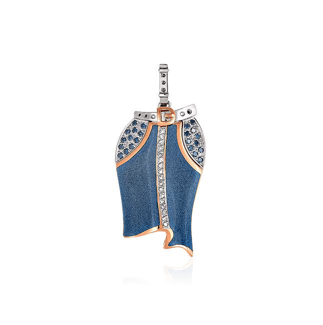 Кулон в виде юбки с бриллиантами, горячей эмалью из красного и белого золота 585 пробы из коллекции Diamond Jeans, фото № 1