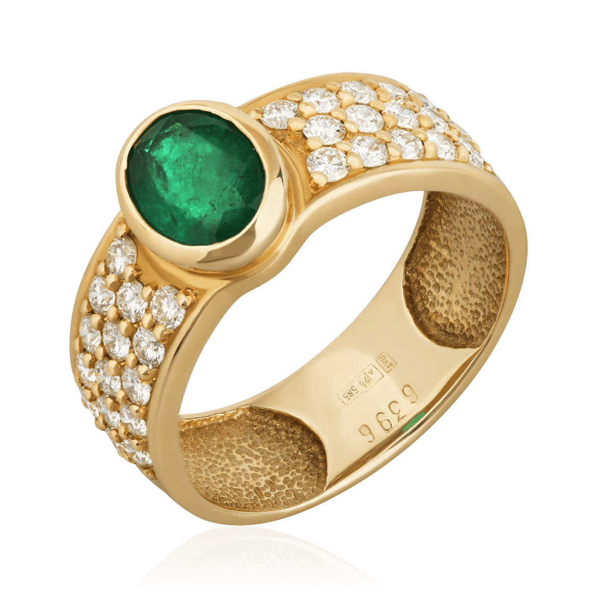 Кольцо с изумрудом, бриллиантами из желтого золота 585 пробы (арт. 98673)